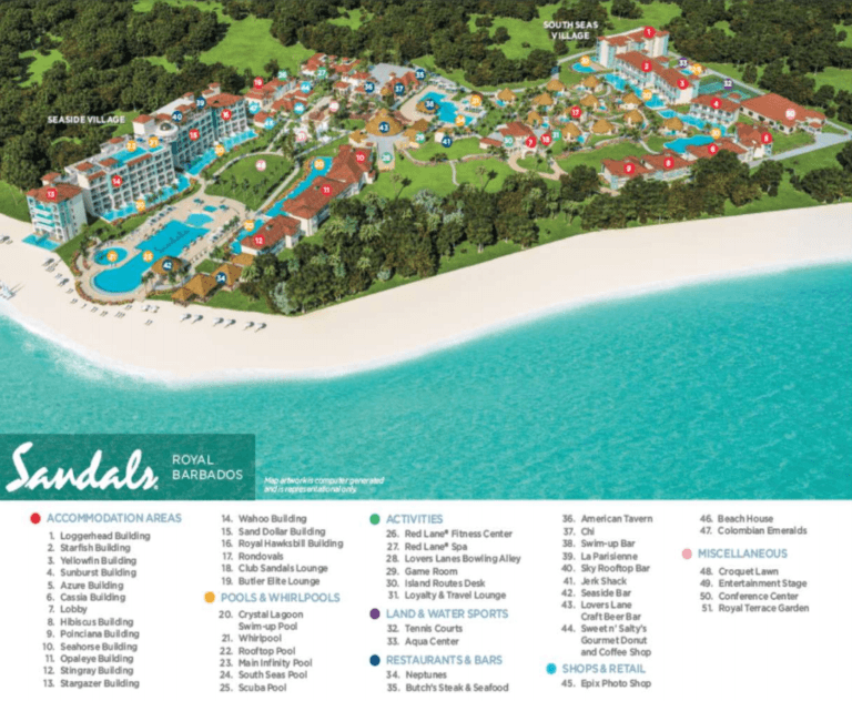 Sandals royal barbados resort map reliant destinations